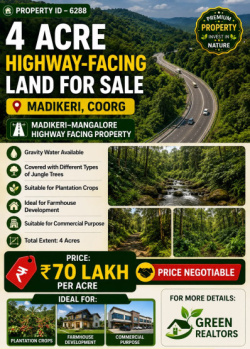 4 acres highway facing land for sale near madikeri coorg