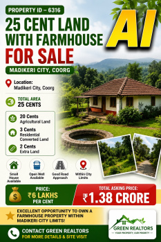 25 cents land with farmhouse for sale near madikeri city coorg