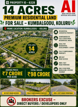 14 acres premium residential land for sale near kumblugudu