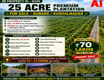 25 acres premium plantation for sale dubare / kushalanagara