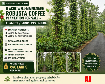 6 acres well maintained robusta coeffe plantation for sale near coorg