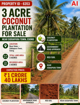 3 acres coconut plantation for sale near coorg