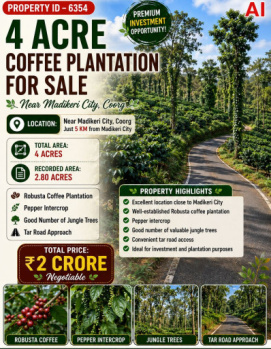 4 acres well maintained coeffe plantation for sale near madikeri city