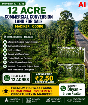 12 acres commercial conversion land for sale near madikeri coorg