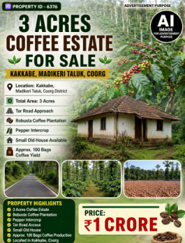 3 acres coeffe estate for sale  near madikeri taluk coorg
