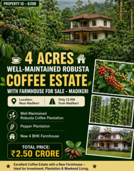 4 acres well maintained robusta coeffe plantation for sale