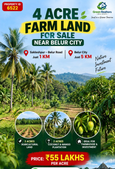 Agricultural/Farm Land for Sale in Belur Hassan, Hassan (4 Acre)