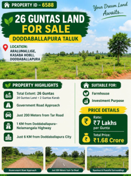 Commercial Lands /Inst. Land for Sale in Doddaballapur, Bangalore (26 Guntha)