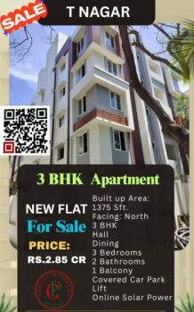 3 BHK Flats & Apartments for Sale in T Nagar, Chennai (1375 Sq.ft.)