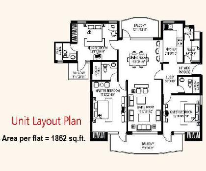 3 BHK Flats & Apartments for Sale in Sector 88, Faridabad (1862 Sq.ft.)