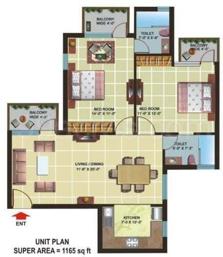 2 BHK Flats & Apartments for Sale in Sector 86, Faridabad (1165 Sq.ft.)