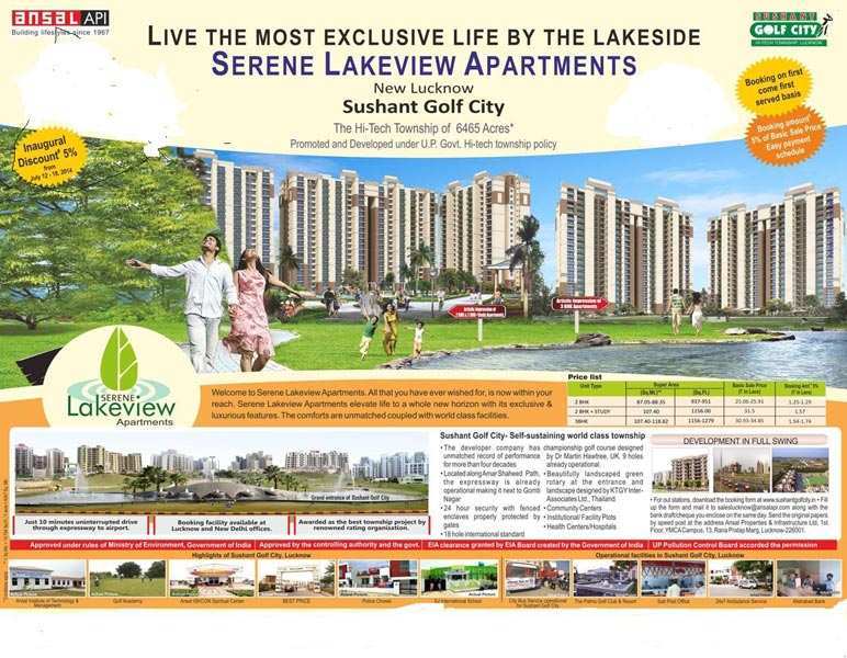 2 BHK Flats & Apartments for Sale in Ansal Golf City, Lucknow (945 Sq.ft.)