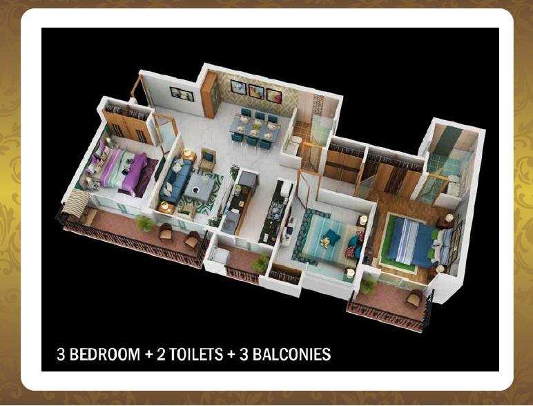 3 BHK Flats & Apartments for Sale in Vrindavan Yojna, Lucknow (1429 Sq.ft.)