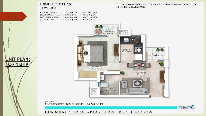 2 BHK Flats & Apartments for Sale in Kanpur Road, Lucknow (805 Sq.ft.)