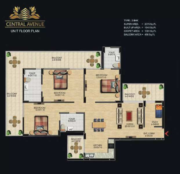 3 BHK Flats & Apartments for Sale in Sector 33, Gurgaon (1540 Sq.ft.)
