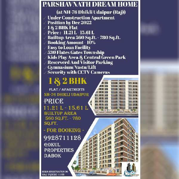 2 BHK Flats & Apartments for Sale in Dhinkli, Udaipur (576 Sq.ft.)
