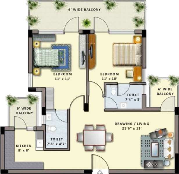 2 BHK Flats & Apartments for Sale in Sector 87, Faridabad (1150 Sq.ft.)