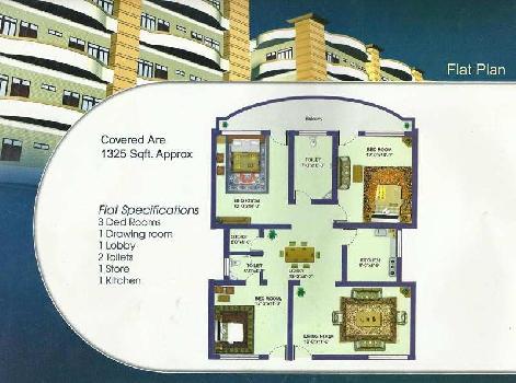 3 BHK Flats & Apartments for Sale in Aligarh (1325 Sq.ft.)