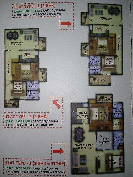 2 BHK Flats & Apartments for Sale in Mohanlalganj, Lucknow (1235 Sq.ft.)
