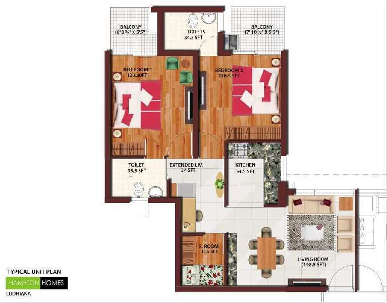 2 BHK Flats & Apartments for Sale in Chandigarh Road, Ludhiana (984 Sq.ft.)
